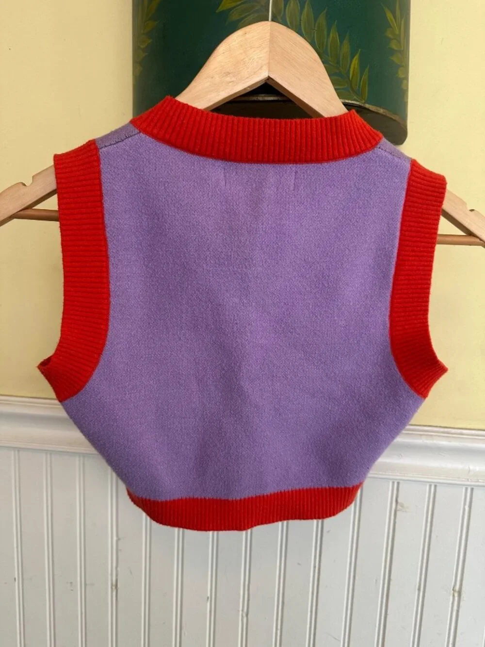 Urban Outfitters Strawberry Print Knit Vest Crop Top Purple & Red S - Picture 2 of 6